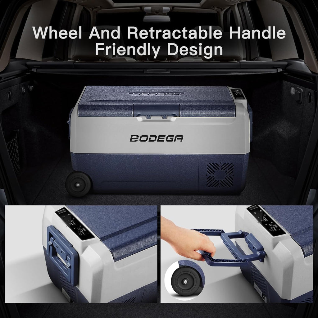 BODEGACOOLER 12 Volt Car Refrigerator,53 Quart Portable Freezer,Dual Zone Car Fridge APP Control,-4℉-68℉ RV Electric Compressor Cooler 12/24V DC 100-240V AC for Outdoor,Camping,Travel,Road Trip