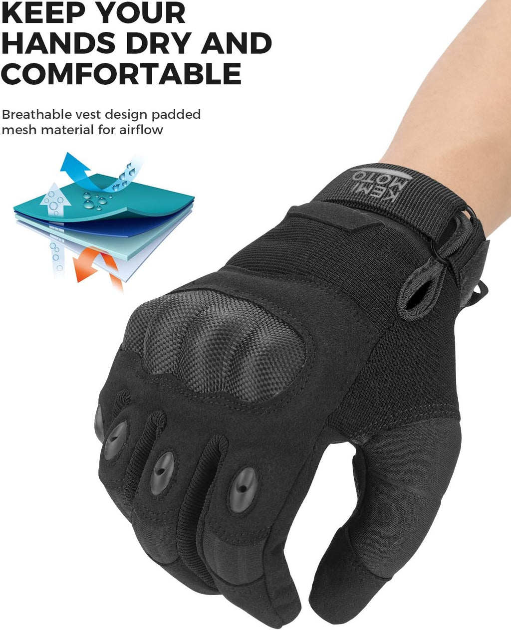 KEMIMOTO Tactical Gloves for Men, Touchscreen Motorcycle Gloves with Hard Shell & Palm Padding for Sports Motorcycle Cycling Tactical Airsoft Paintball Hunting Hiking Camping Climbing