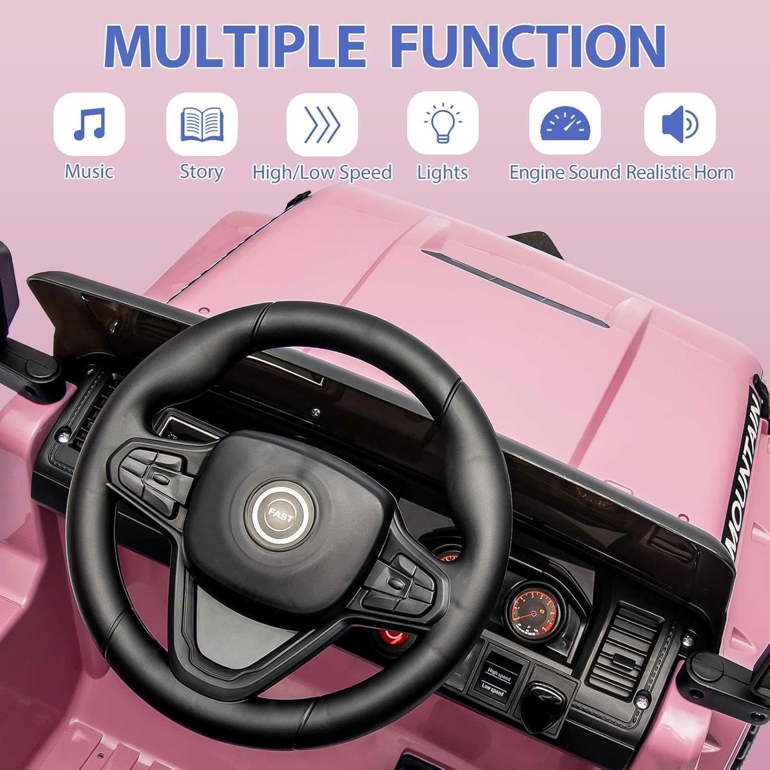 12V Kids Ride on Truck Car, 4 Wheeler Electric Vehicles with Remote Control, Spring Suspension, 3 Speeds, LED Lights, Music, MP3, Battery Powered Ride on Toy Gift for Boys Girls, Light Pink