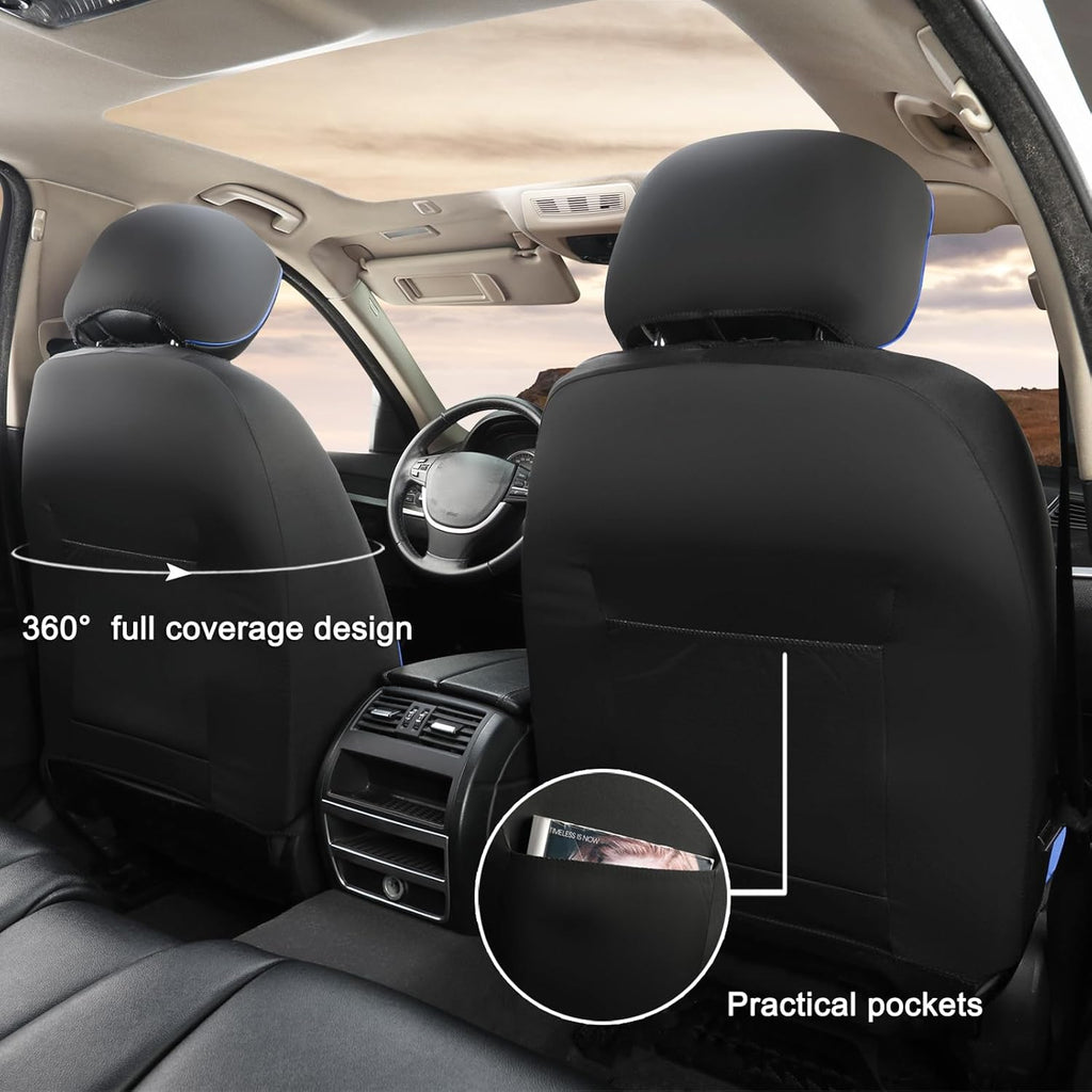 GIANT PANDA 2 Front Leather Car Seat Cover for Hyundai,3D Air Cool Mesh Thick Seat Covers Custom Fit Hyundai Sonata Elantra Santa Fe Tucson Accent Kona Palisade Genesis Venue Ioniq (Blue+Black)