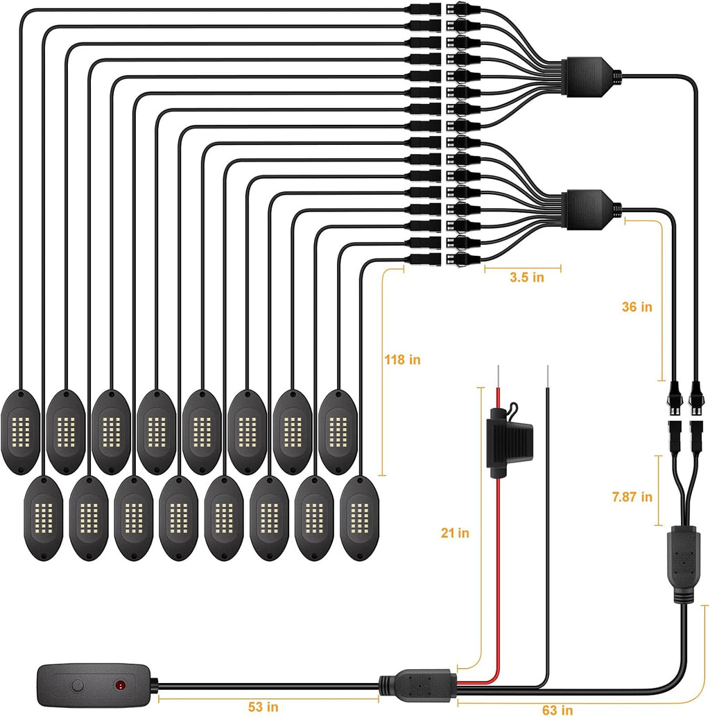 Honalia Pure White Rock Lights for Trucks 16 Pods, 6000K White LED Rock Lights Kits with Switch