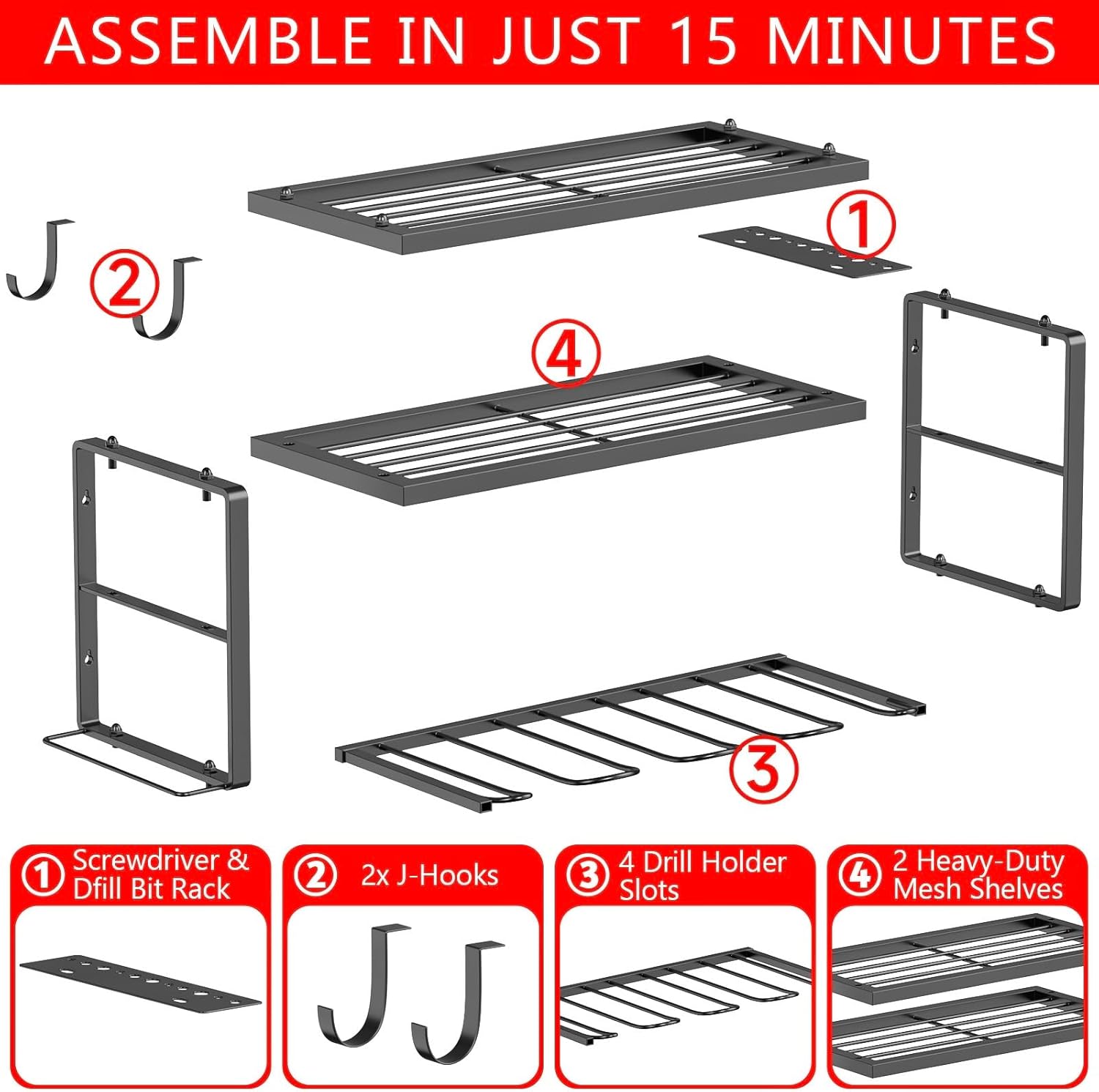 Heavy Duty Drill Holder & Power Tool Organizer Wall Mount, Metal Cordless Tool Organizer for Cordless Drill, Accessory Holder Rack Suitable for Workshop Garage (3 Tier 4 Drill Holder)