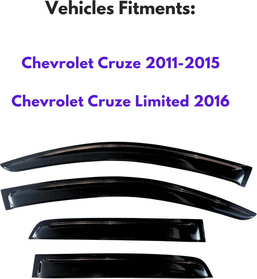 KPY Window Visor Compatible with Chevrolet Cruze 2011-2015, Chevrolet Cruze Limited 2016, Rain Guard Side Window Vent Deflectors Tape-On Style, 2011 2012 2013 2014 2015 2016