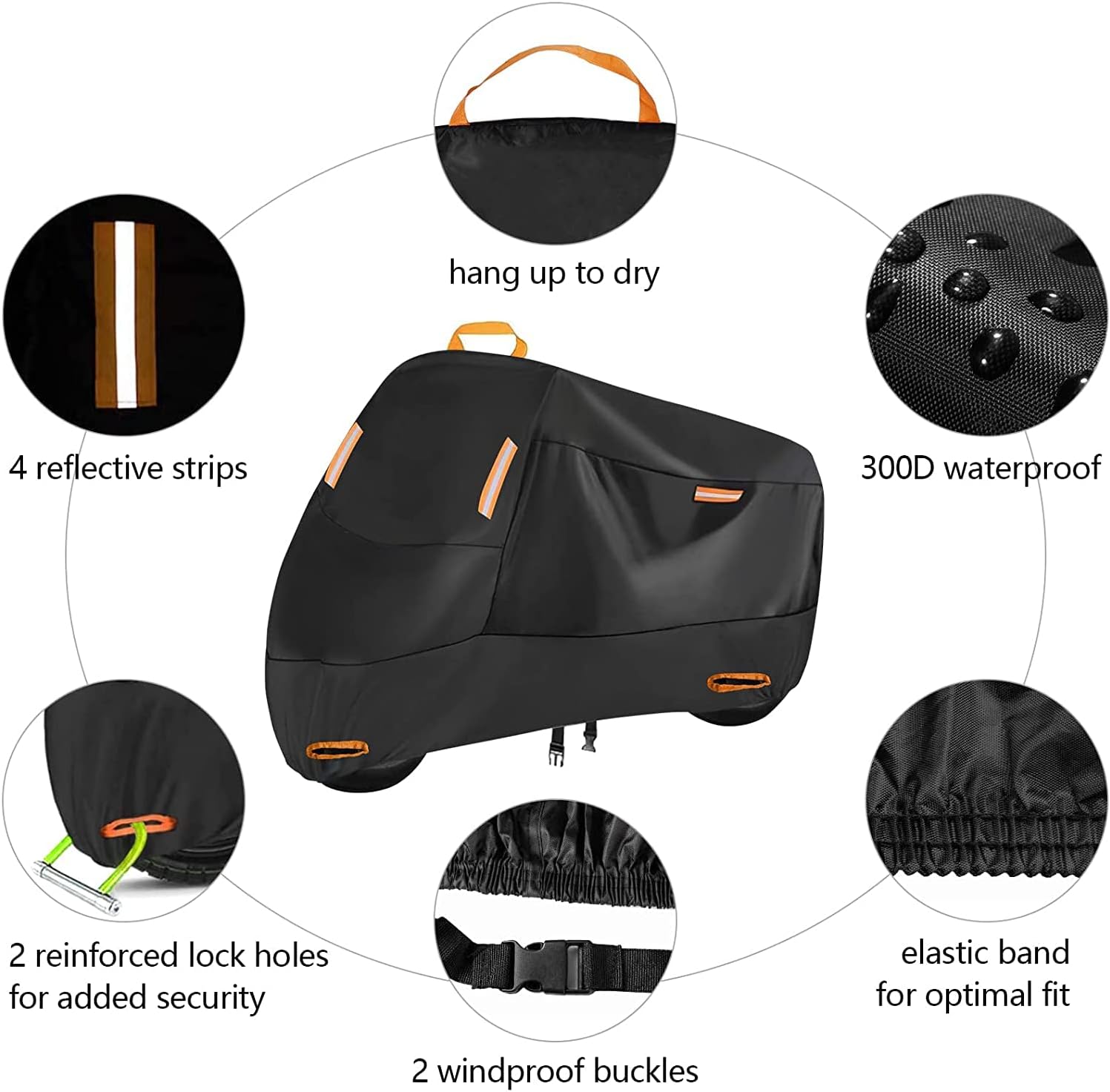 SECELES 300D Motorcycle Cover Heavy Duty, SECELES All Season Durable Scooter Vespa Cover Waterproof Outdoor for Small Bike Scooter Bicycle fit up to 75 inch Motorbike (L: 75" x 37" x 39")