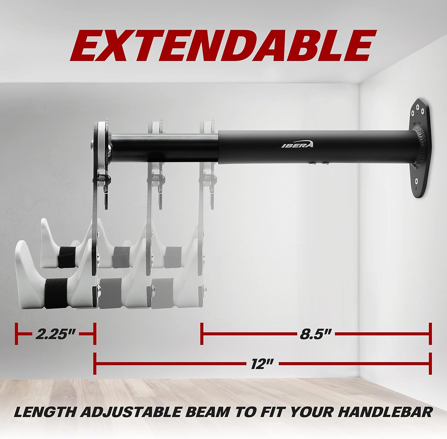 Ibera Bike Wall Mount - Secure Bike Storage up to 18kg with Adjustable Frame Holder & Soft Rubber Cradles - Garage Bike Rack for Road, MTB, Kids, Hybrid Bikes - Easy Installation & Space-Saving Design