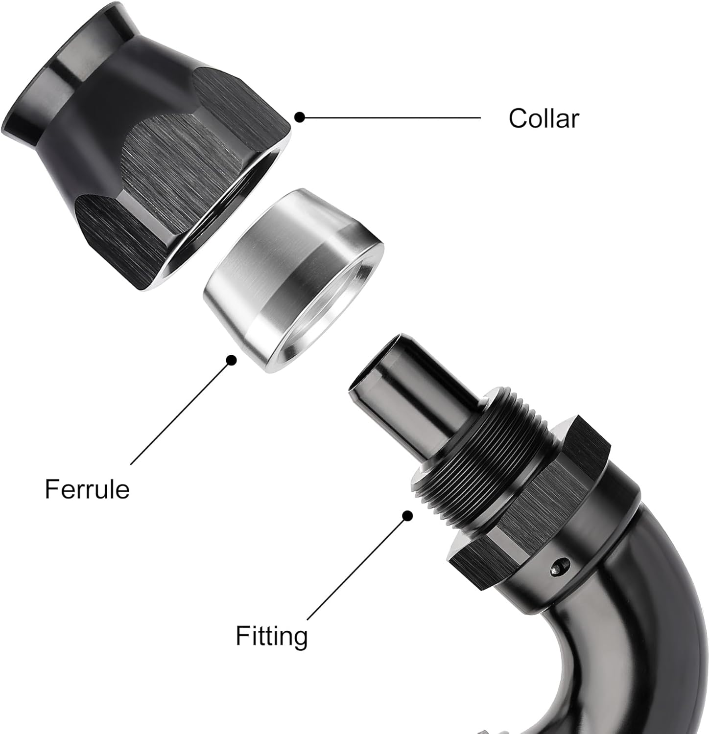 EVIL ENERGY 10AN 120 Degree PTFE One Piece Full Flow End Hose Fitting Aluminum Black