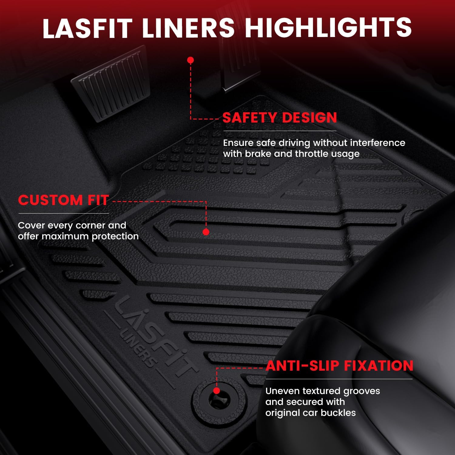 LASFIT Floor Mats & Cargo Liner Fit for Mazda 3 2025 2024 2023 2022 2021 2020 2019(Only Fits Sedan Models) All Weather TPE Floor Liners Front & Rear Row Full Set Accessories - Black