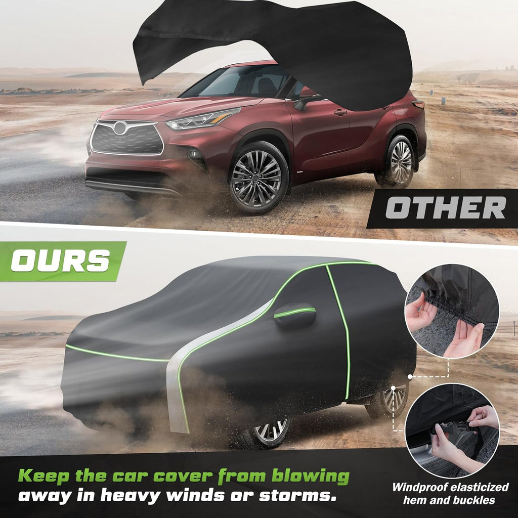 Mixsuper Liner Car Cover for Toyota Highlander 2001-2025, 7 Layers Waterproof Car Cover Accessories for Highlander with Zipper Door, Windproof Straps, Reflective Strips, Anti-UV, All Weather