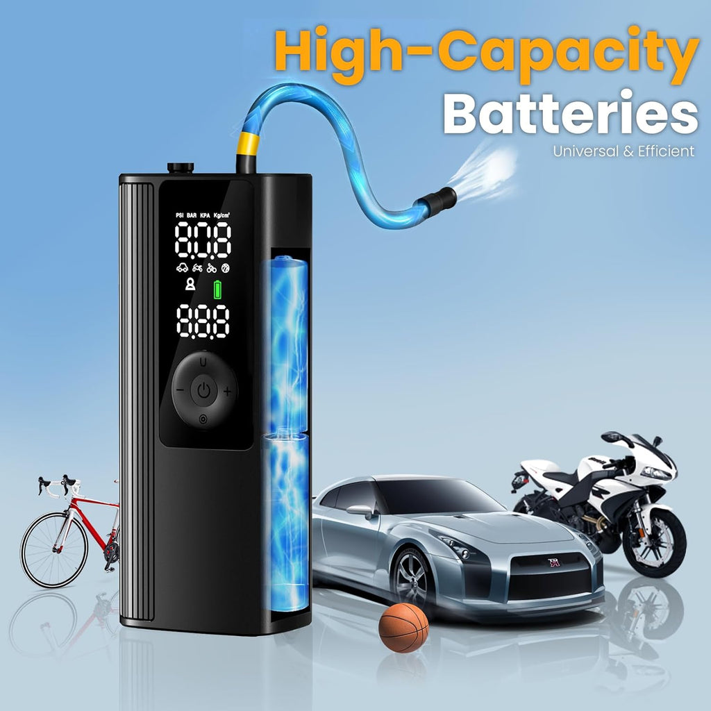 Tire Inflator Portable Air Compressor, Cordless Air Pump for Car Tires with Digital Pressure Gauge, 150 PSI Fast Tire Inflator for Car, Motorcycle, Bicycle - LED Light and Auto Shut-Off