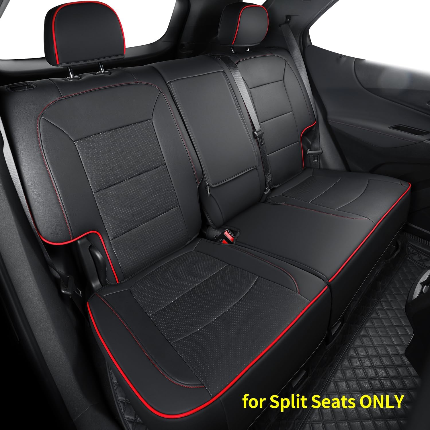 RISINGSTAR Terrain Seat Covers, fit for 2018-2024 GMC Terrain SUV with Rear Split Seats, Water Proof Faux Leather(Full Set, Black&Red)