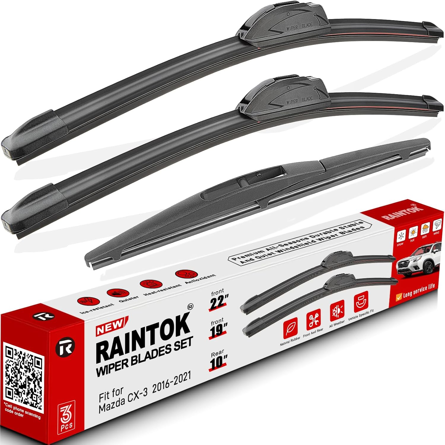 Windshield Wiper Blades Replacement for Mazda CX3 CX-3 2016 2017 2018 2019 Original Factory Quality Front Rear Wipers Blade Set for My Car - 22" 19" 10" (Pack of 3)