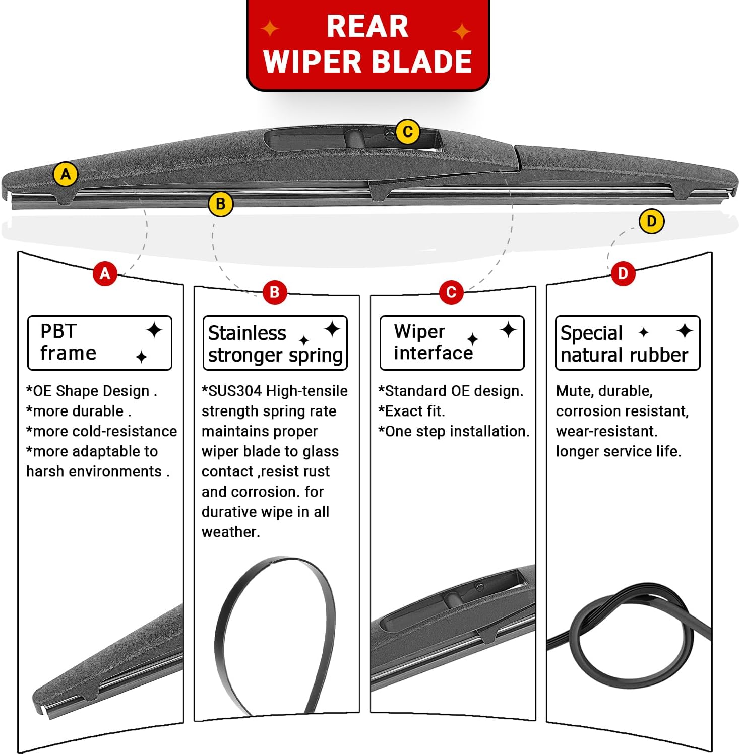 Windshield Wiper Blade Set Replacement for 2011-2013 Infiniti QX56/2014-2018 Infiniti QX80 and Rear Windshield Wiper Blade-24"/19"/10" (Set of 3) U/J HOOK