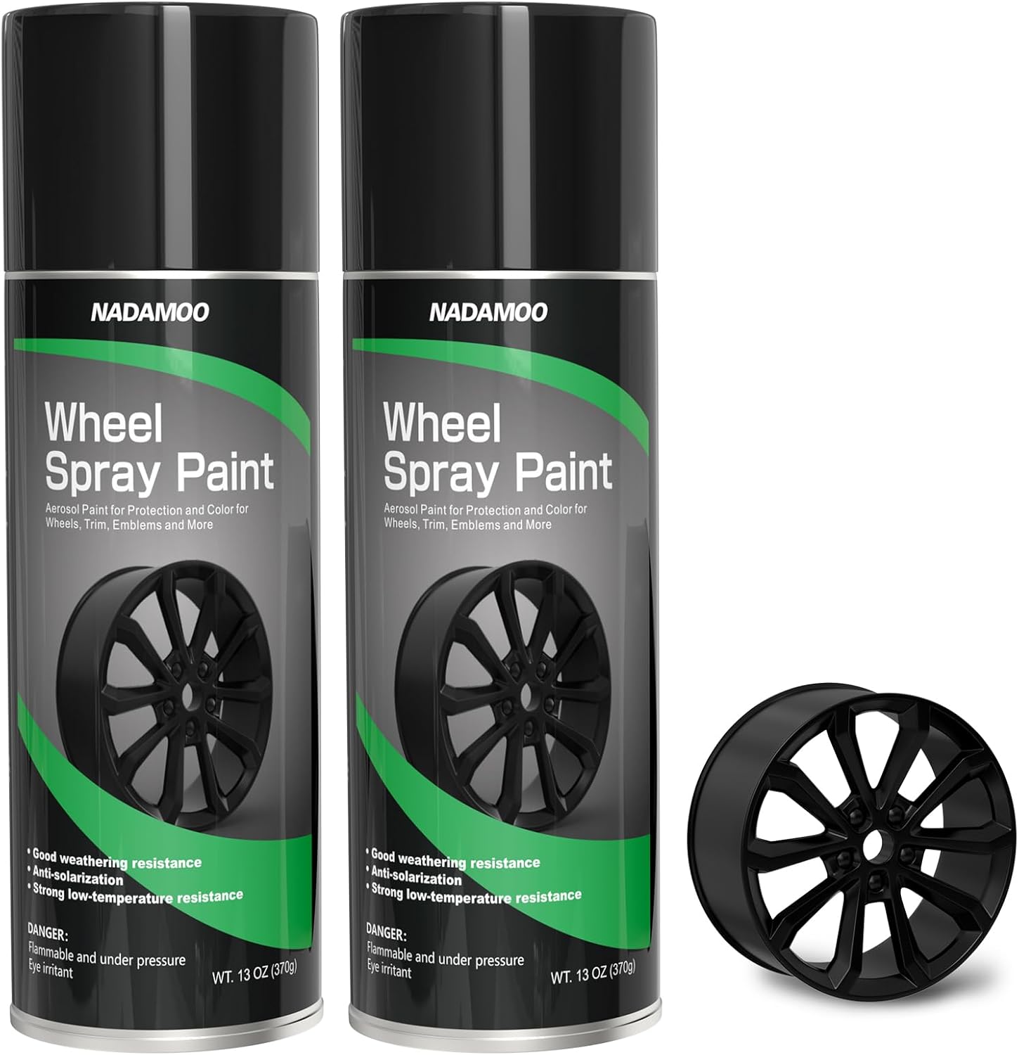 NADAMOO Aluminum Wheel Spray Paint, Car Rim Aerosol Paint for Recolor and Protection of Metal Surface, Semi-gloss Black, 2 Cans, 13 Oz Per Can