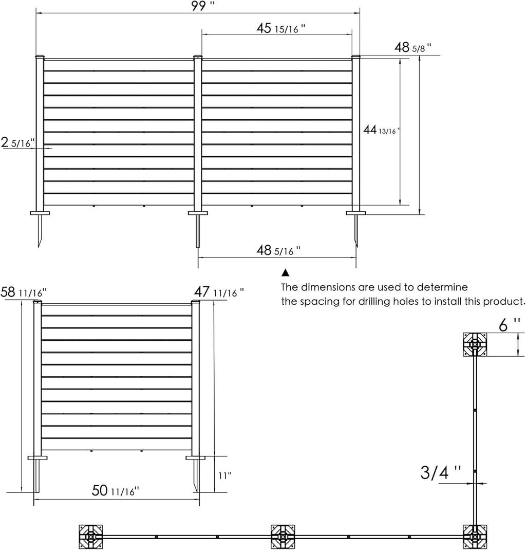 Kozyard 50" W x 48" H Outdoor Privacy Screens Aluminum Post, Air Conditioner Fence Panels, Pool Equipment Enclosure, Trash Can Screens Fence Kit for Outside Backyard Patio (Black/ 3 Panels)