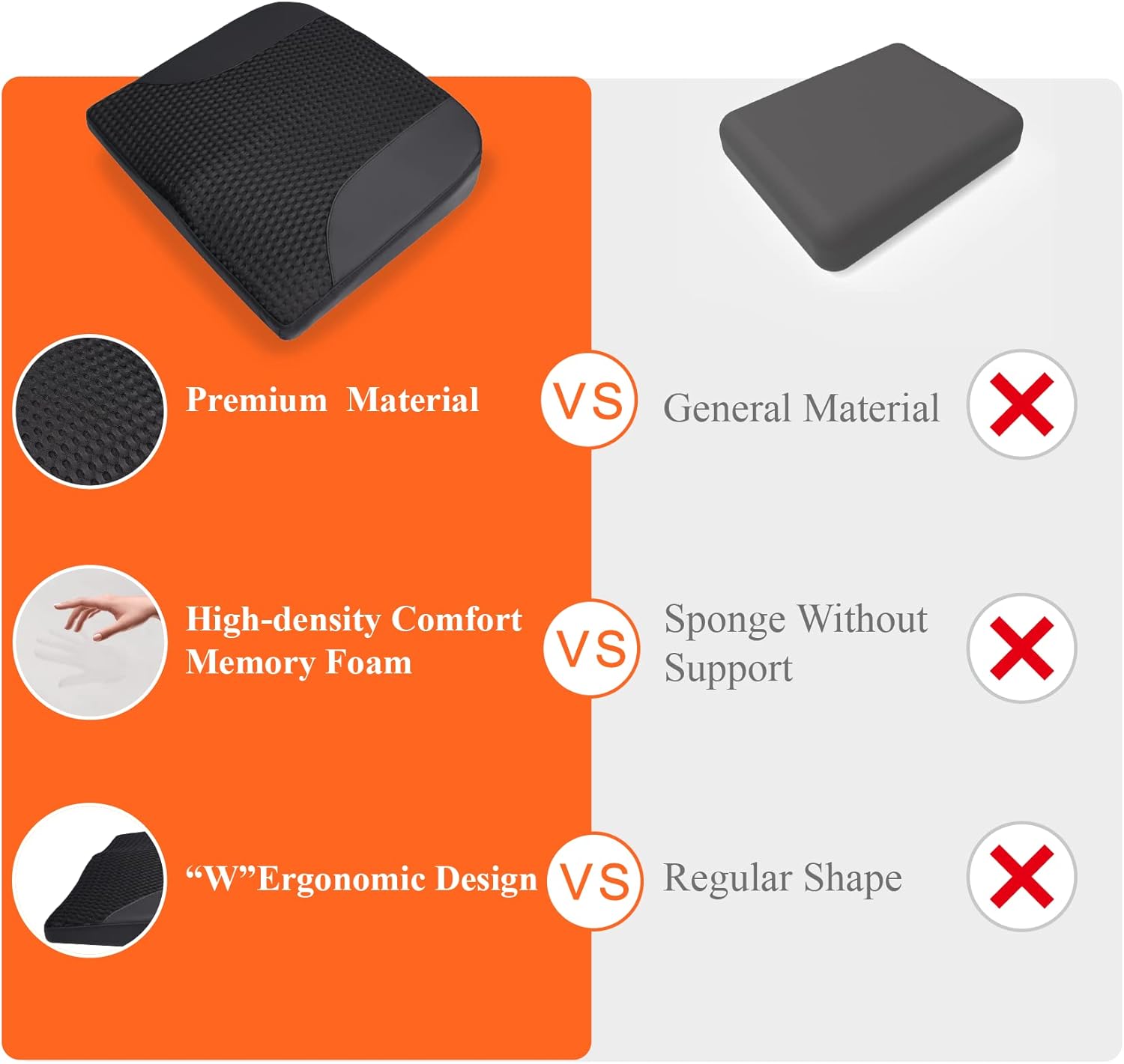 kingphenix Premium Car Seat Cushion, Memory Foam Driver Seat Cushion to Improve Driving View- Coccyx & Lower Back Pain Relief- Seat Cushion for Car, Truck, Office Chair (Black Mesh Cloth)