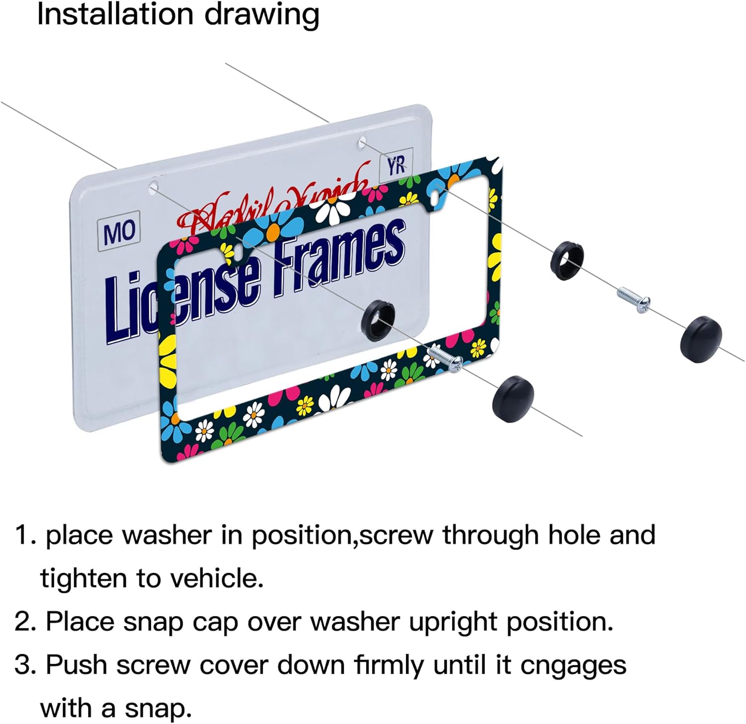 Hippie License Plate Frame Hippie Flower License Plate Covers,Tag Frame for Car Women 2 Pack with Screws 12.3" x 6.3"