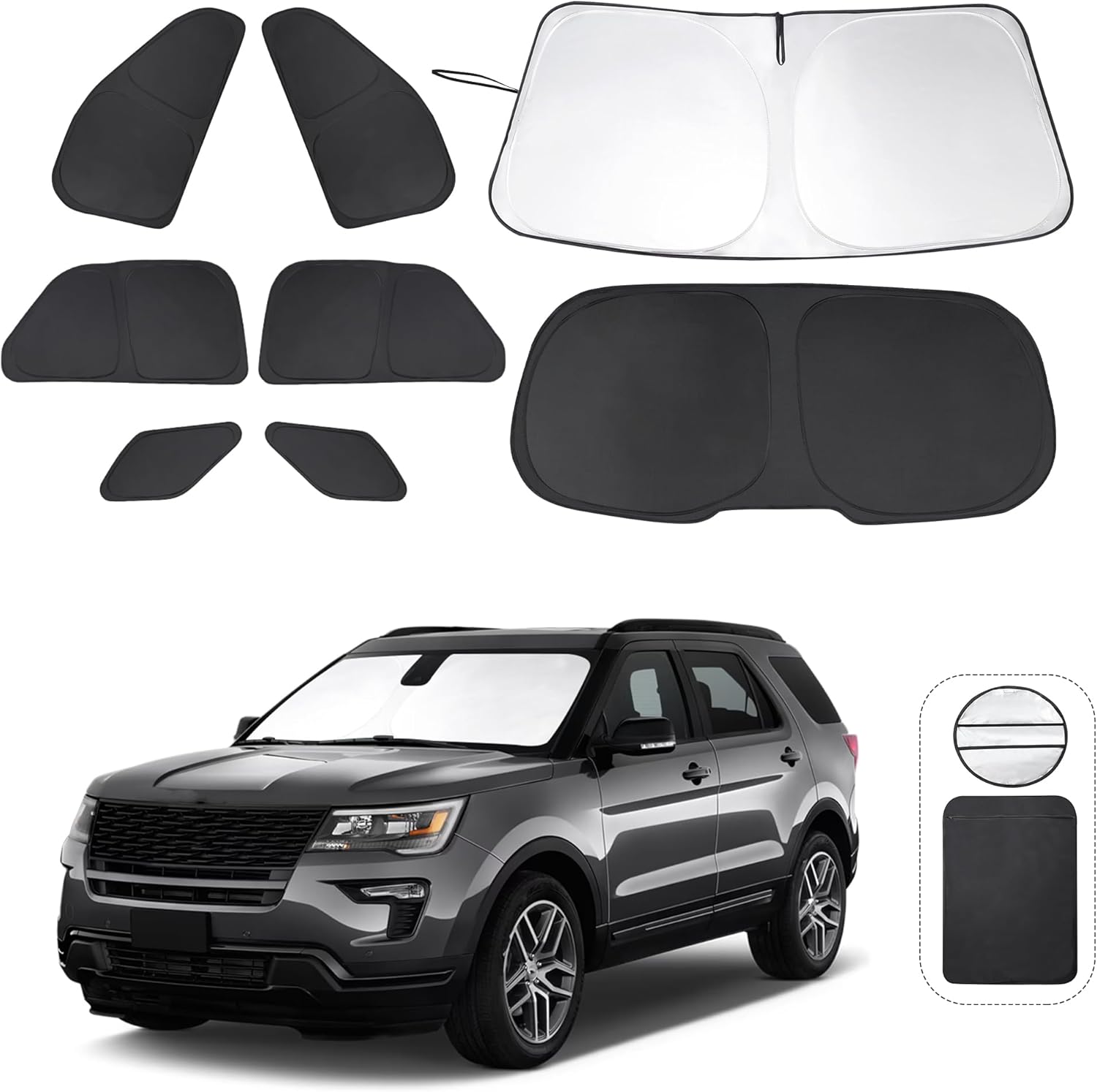 TINGLU Window Shades for Ford Explorer SUV 2011-2019 Accessories Full Windows Rear Triangular Windshield Sun Shade Sun UV Rays Privacy Protection 8PCS