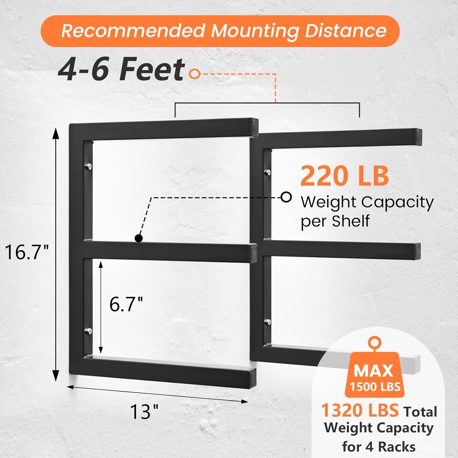 4 Pack Wood Organizer and Lumber Storage Rack Wall Mount, Heavy Duty Wood Storage Organizer Racks with 3-Level System for Garage, Workshop, Basement, Holds Up 220 LBS Per Level (Black)