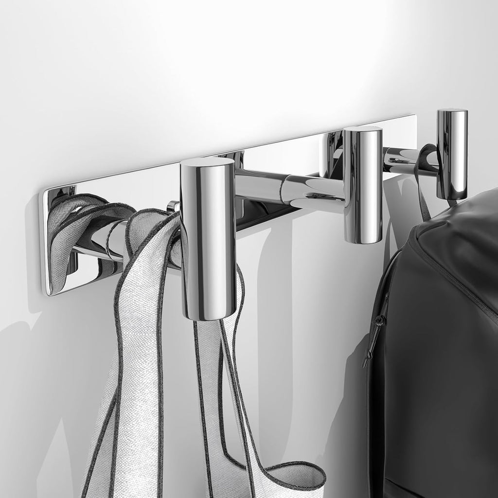 Wall Mounted Coat Rack-3 Hooks, Heavy Duty Stainless Steel Hook Rail for Towel Coat Hat Purse Bag Jacket, Towel Hooks for Entryway Bathroom Kitchen (Glossy 3 Hooks - 1 Pack)