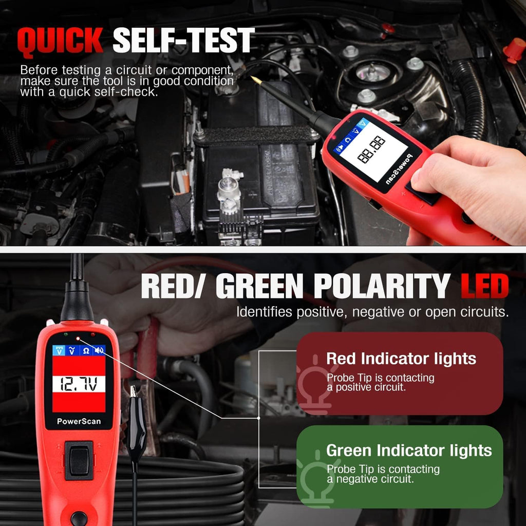 Autel PowerScan PS100 Power Circuit Probe Kit - 12V 24V Car Circuit System Diagnostic Tool, Automotive Circuit Tester with 20ft Extension Cable, Easy to Read AC/DC Current Resistance