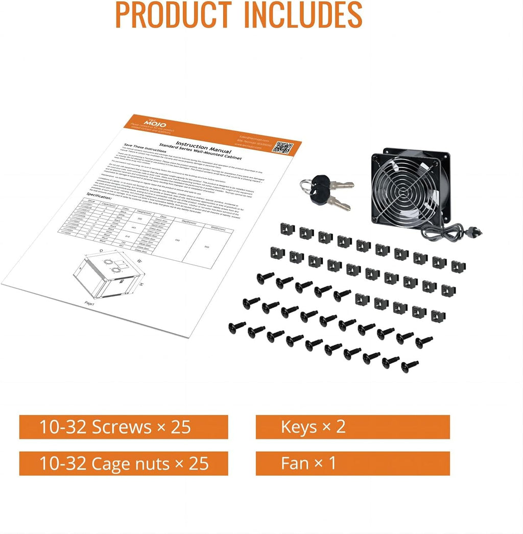 Tecmojo 15U Wall Mount Rack Network Cabinet for 19" IT Equipment,with Lockable Glass Door and Side Panels,Cooling Fan,17.7inch Depth,Black (15U)