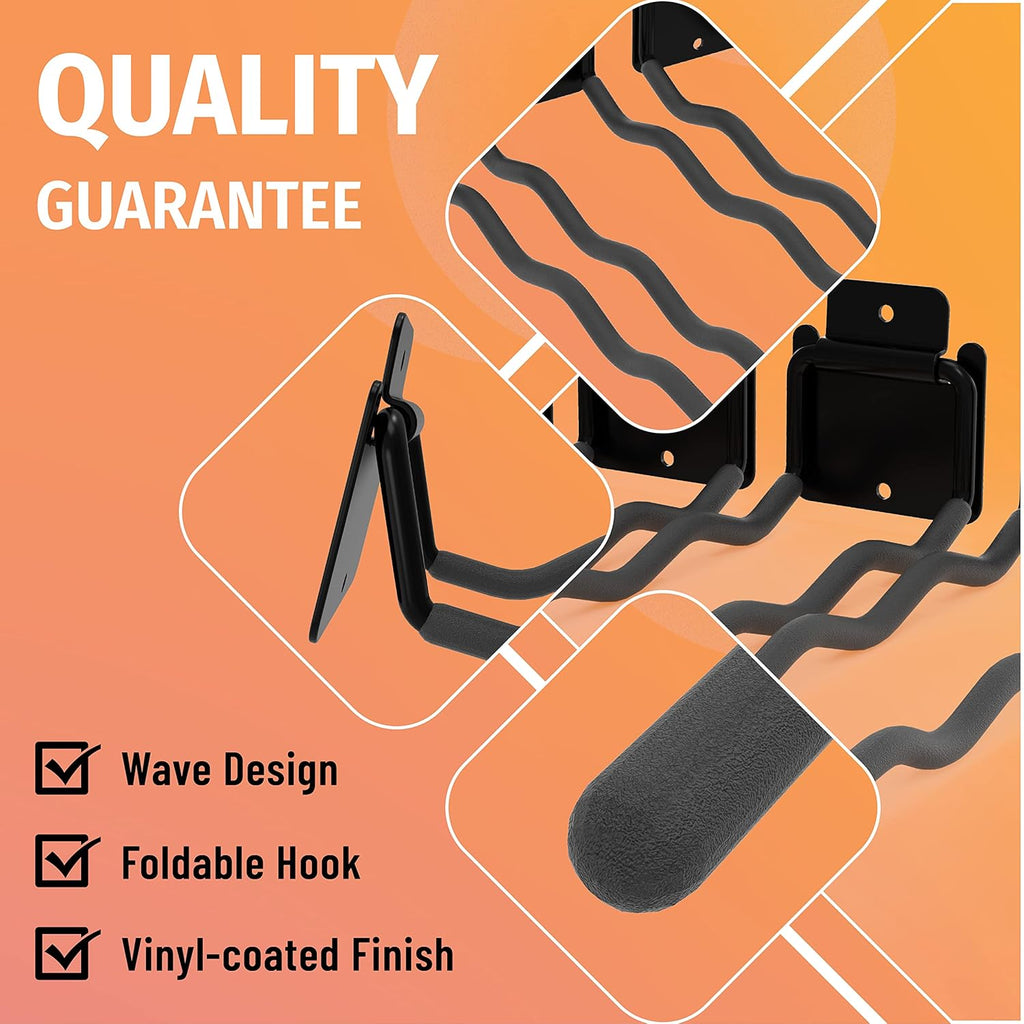 HUHOLE Garage Hooks, Ladder Hangers for Garage Wall, Shovel Holder, 4 Pack Heavy Duty Hook for Ladder, Rake, Folding Chair, Yard Tools, Garden Tool, 12” Wave Curved Utility Hooks