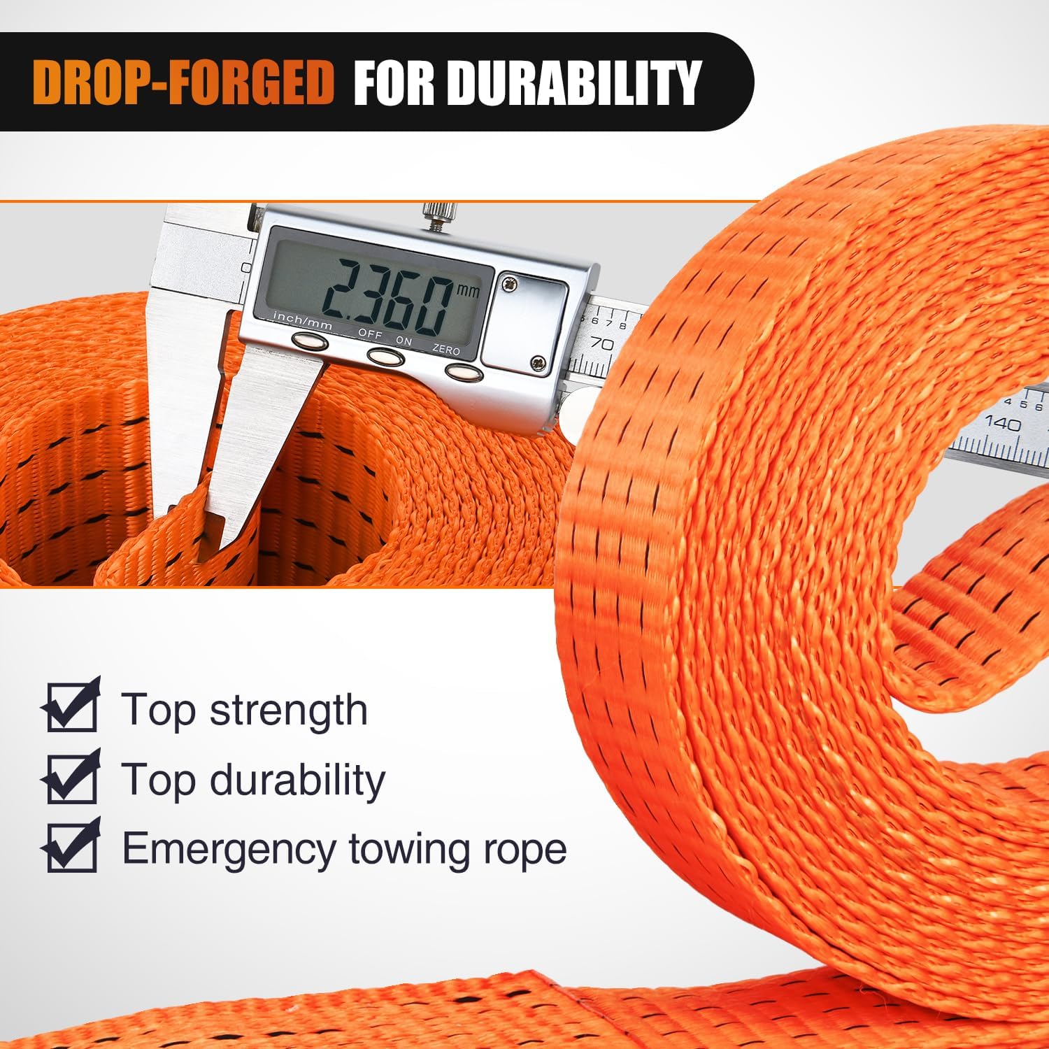 Nilight Tow Strap Heavy Duty with Safety Hooks 2”x20’ 10,000LBS Breaking Strength Towing Strap Rope for Trucks Vehicles Towing Accessories Cable Trailers, 2 Years Warranty