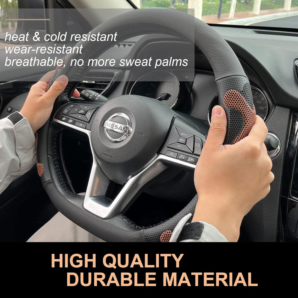 PINCTROT D Shaped Comfy Grip Steering Wheel Cover, Anti-Slip Design, Flat Bottom 14.5-15 Inch(Silicone Brown)
