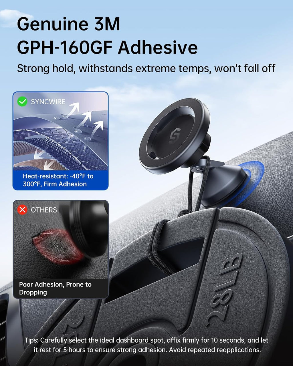 SYNCWIRE for MagSafe Car Mount - 360 Rotation Magnetic Phone Holder for Car Dashboard, Strong Magnets Car Phone Holder Mount Compatible iPhone 16 Pro Max 15 14 13 12,Samsung - MagSafe Car Accessories