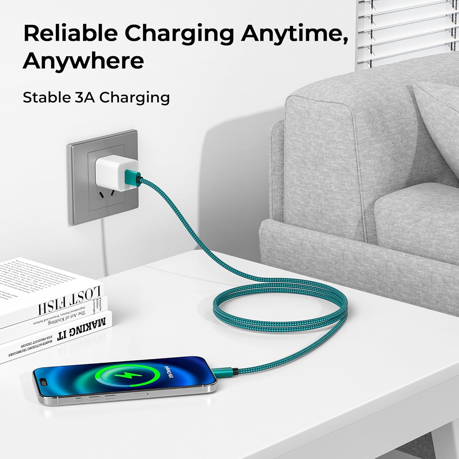 Car Carplay Cable for iPhone 16 15 Pro Max 3Pack 3.3/6.6/10FT,USB A to USB C Car Charger Cord for iPad Pro 10 Air 4 5 Mini 7 6,Apple Airpods,Samsung Galaxy S24 S23 S22,Z Flip Fold,A54 A53 A52 A51