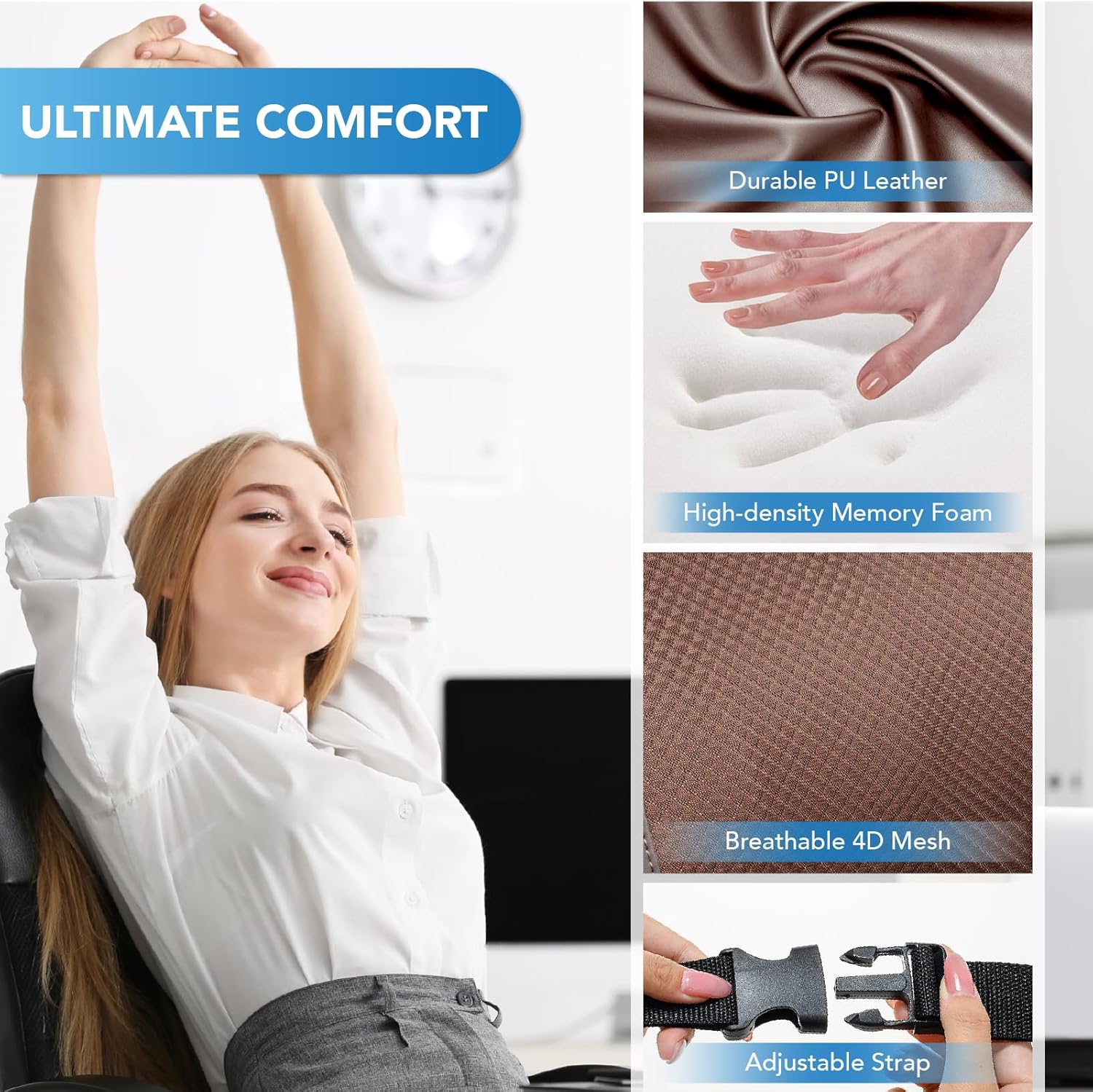 Lumbar Support Pillow for Car, Memory Foam Lumbar Pillow for Lower Back Pain Relief - Back Cushion for Driving, Chair Support for Car-Office Chair, Wheelchair - Brown