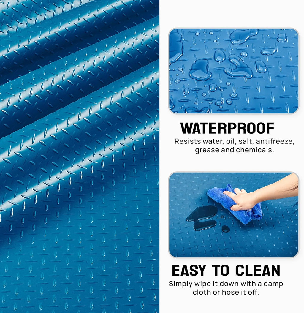 TUFFIOM 7.5 x 17 FT Garage Floor Mat, Thickened Diamond Plate PVC Garage Mats Flooring Roll for Under Car, Garage Car Parking Mats for Compact SUVS, Sports Car