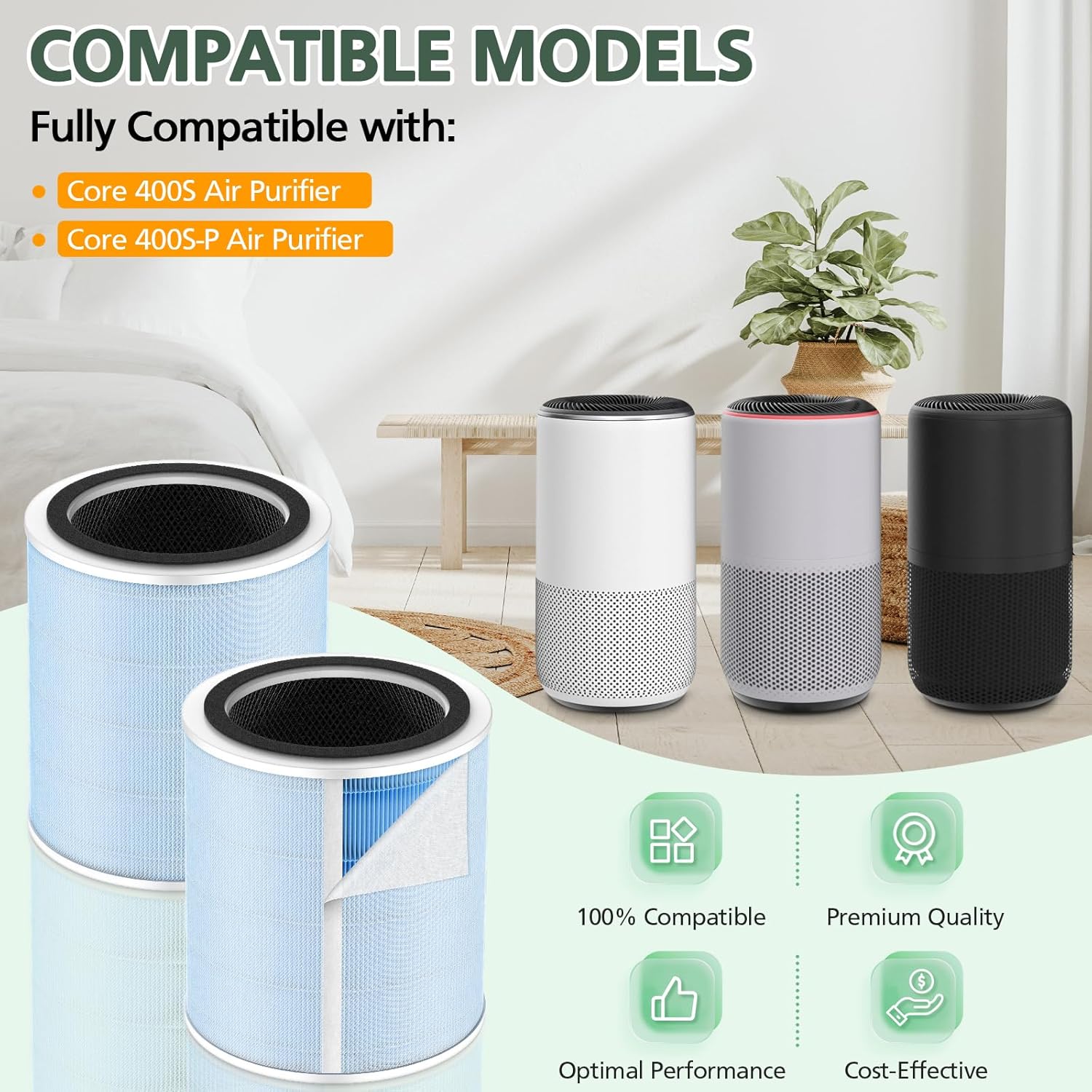 Core 400S Smoke Remover Replacement Filter for LEVOIT Core 400S Smart WiFi Air Purifier, 4-in-1 HEPA Activated Carbon Filter, Core400S-RF-SR (LRF-C401-BUS), Blue, 2 Pack