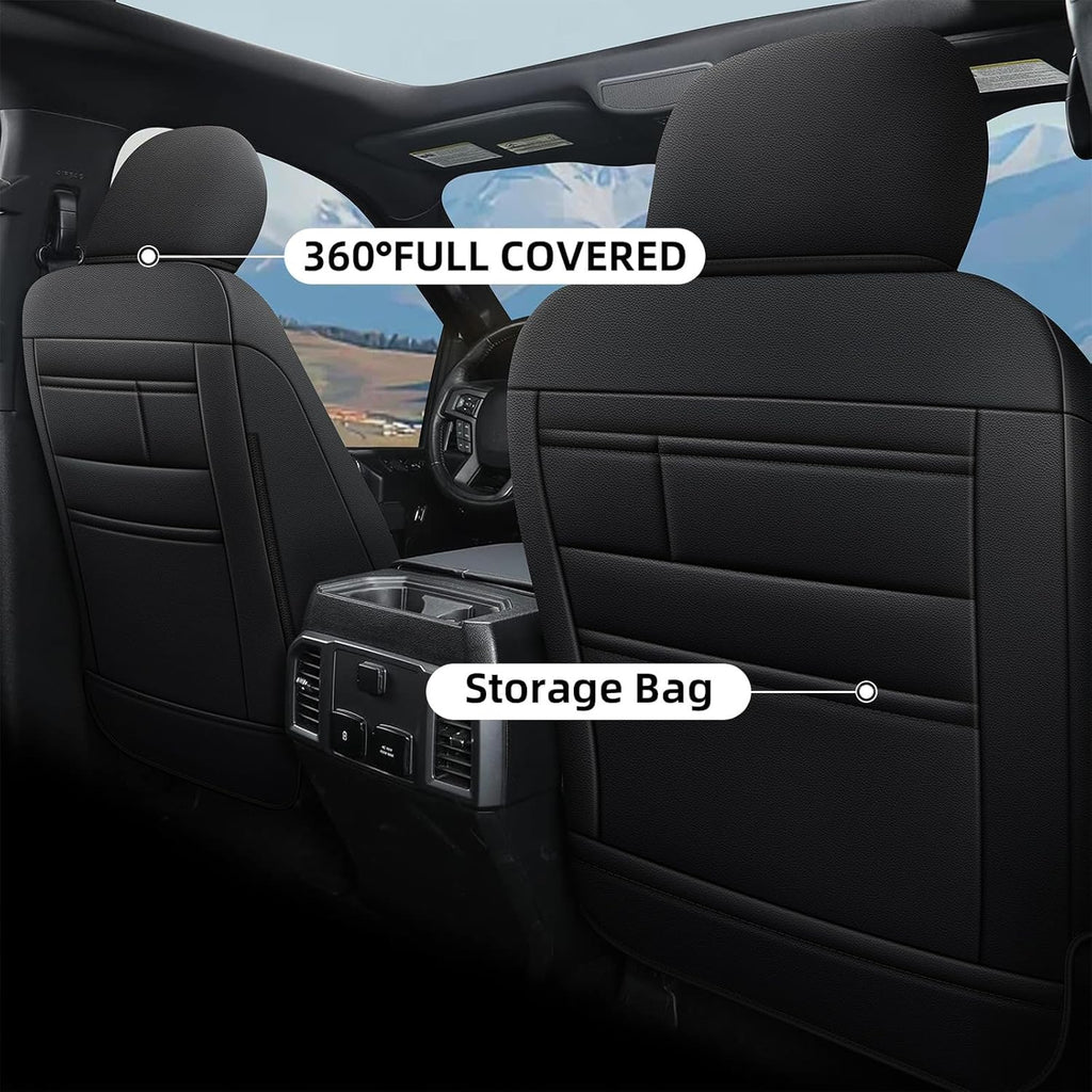 AOMSAZTO Front Seat Covers for Ford F150 XL XLT: 2015-2024 SuperCrew & F250 F350 F450 2017-2024 Super Duty Crew Cab XL XLT Faux Leather Full Set Seat Cover (Black + Red, 2PCS Front)