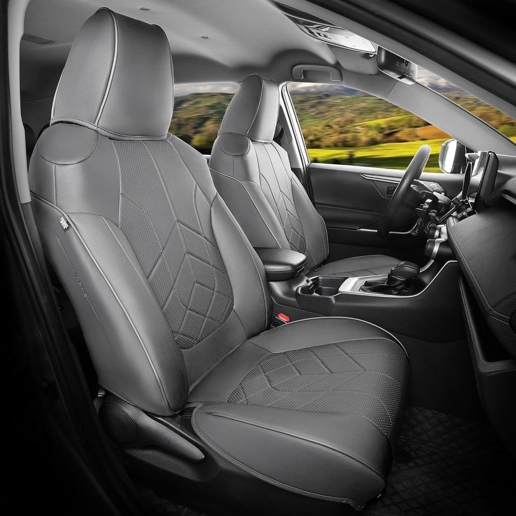 for Toyota RAV4 Seat Covers 2019 2020 2021 2022 2023 2024 2025 RAV 4 Prime & Hybrid XLE LE Limited XLE Premium (Not for XSE/SE Hybrid) - Custom Leather Car Seat Covers Full Set - BlackGrey