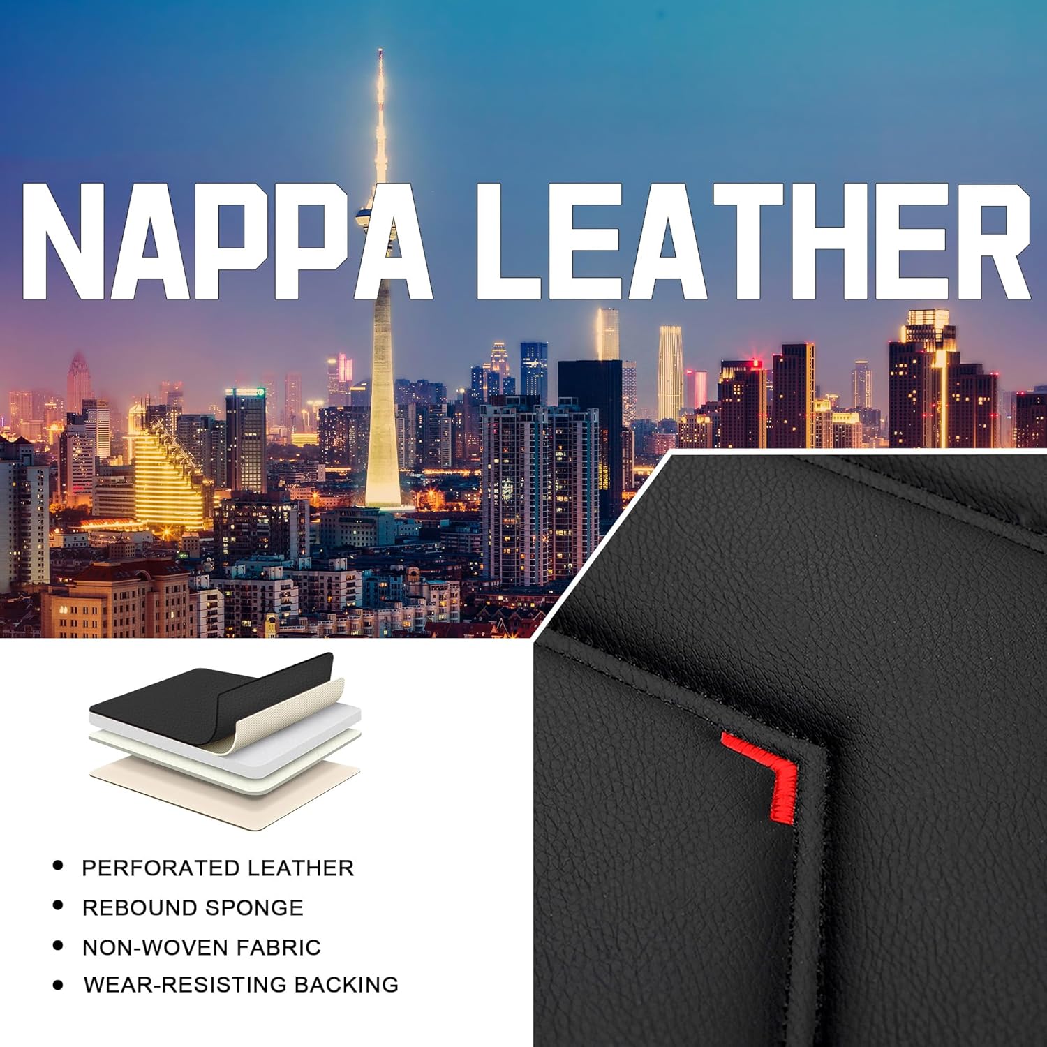 Car Seat Covers for Chrysler Pacifica 2004-2025, Stylish Sport Seat Cover, Premium Nappa Leather Car Seat Cover. Automobile Seat Covers Sets.(Standard 5 Seats/Black)