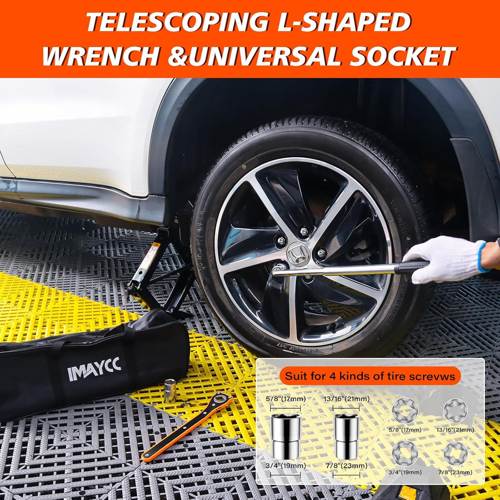 IMAYCC Scissor Jack for Car/SUV/MPV - Heavy Duty 3.0 Ton (6614 lbs) Car Jack kit with Hand Crank Trolley Lifter, Portable Emergency Tire Change kit with Wheel Wrench.