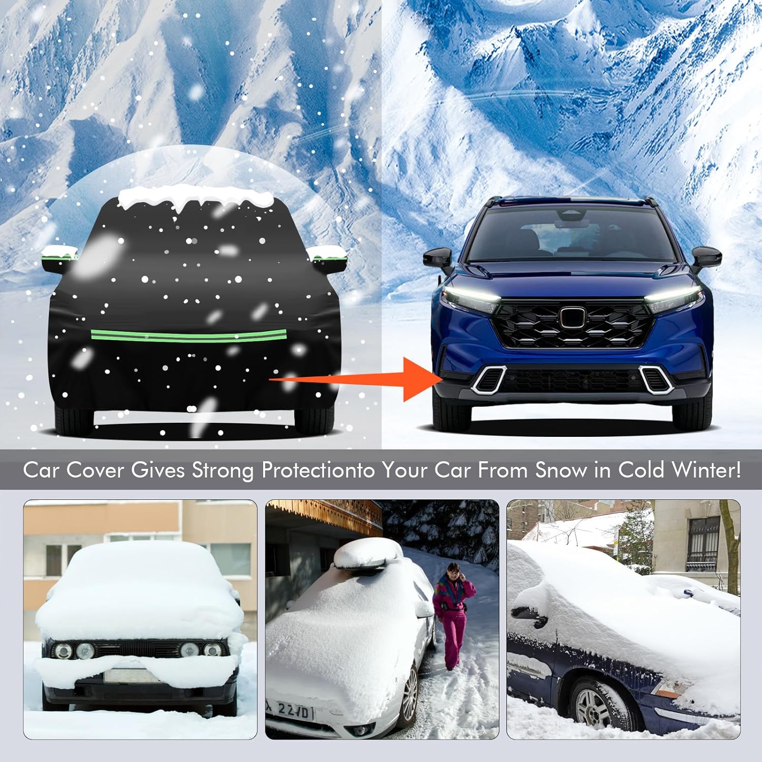 Car Cover for Honda CRV 1997-2025, Toyota RAV4 1996-2025, 210D Outdoor Waterproof UV Protection, Rain Sun Snow Protector with Cotton Layer, Zipper Door, Reflective Strip, Storage Bag