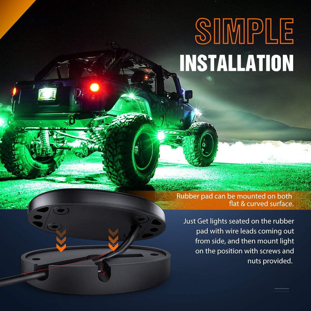 Nilight LED Rock Light 6PCS Green Pods - Waterproof Under Body Wheel Well Exterior Interior for Car Truck Pickups ATV UTV SUV Motorcycle Boat - 2 Years Warranty
