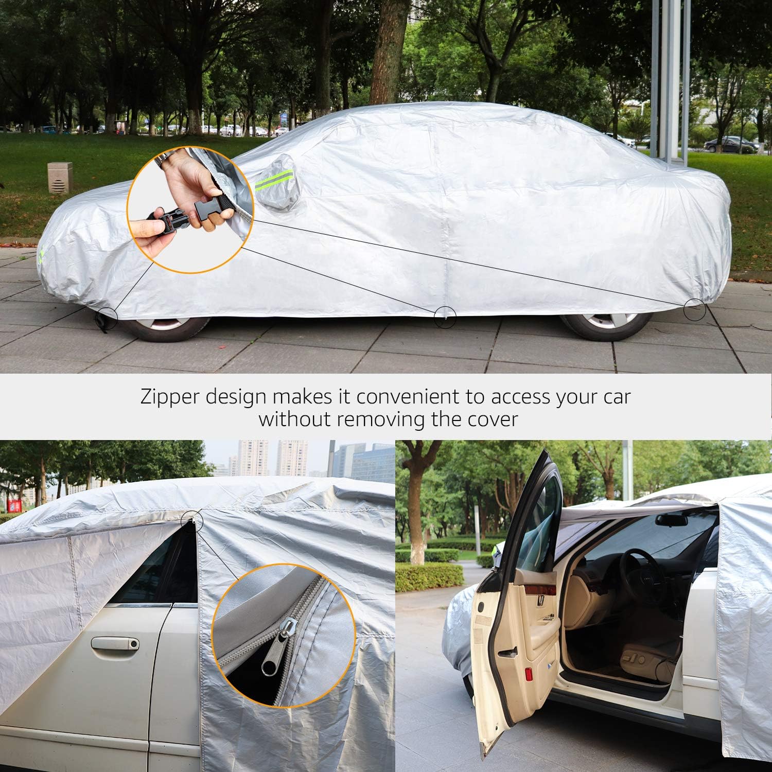 Amazon Basics Silver Weatherproof Car Cover - 150D Oxford, Sedans up to 170"