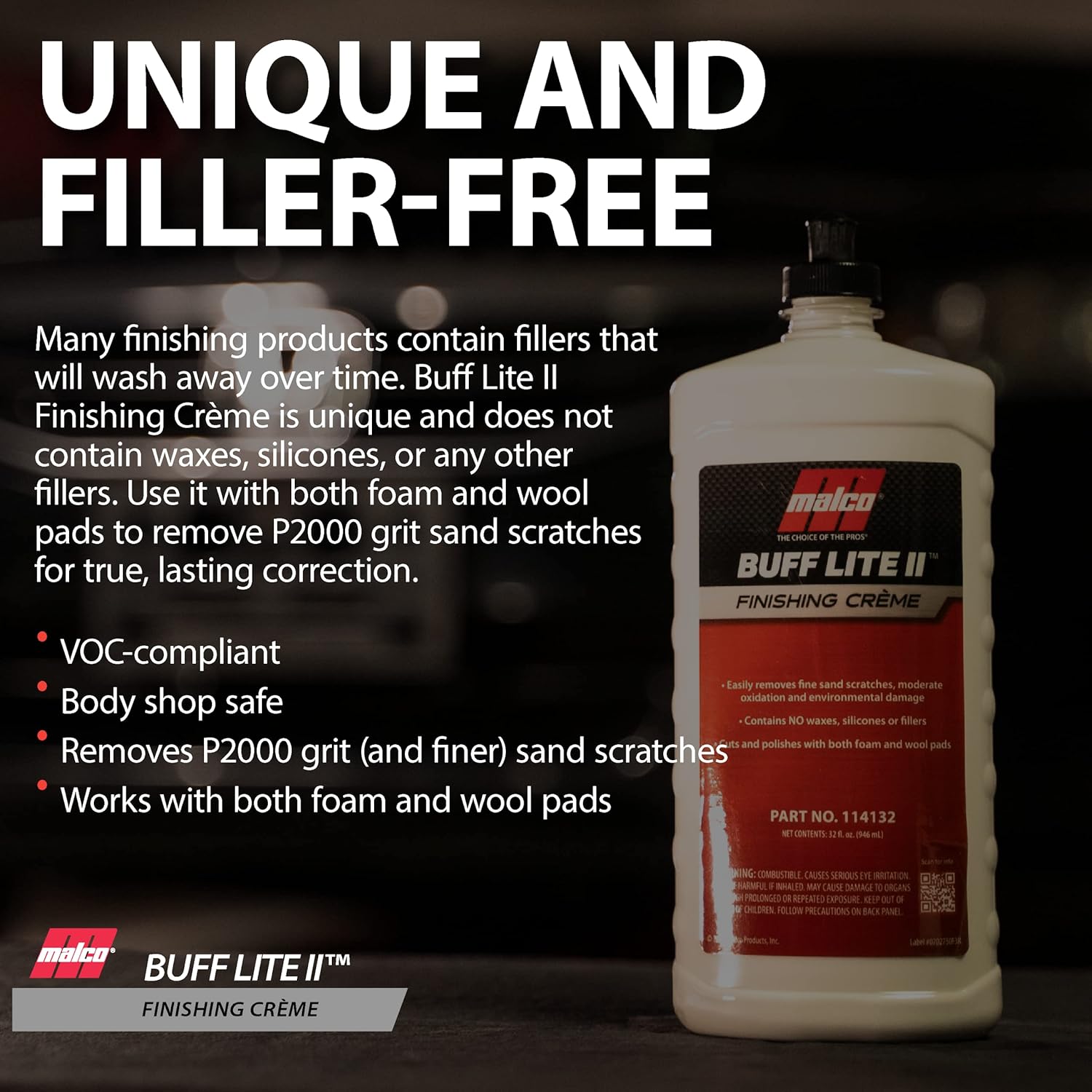 Malco Buff Lite II Finishing Crème – One-Step Professional Cutting, Polishing and Finishing Compound/Removes Brush Marks, Car Wash Scratches, and Snow Brush Scratches / 32 Oz. (114132)