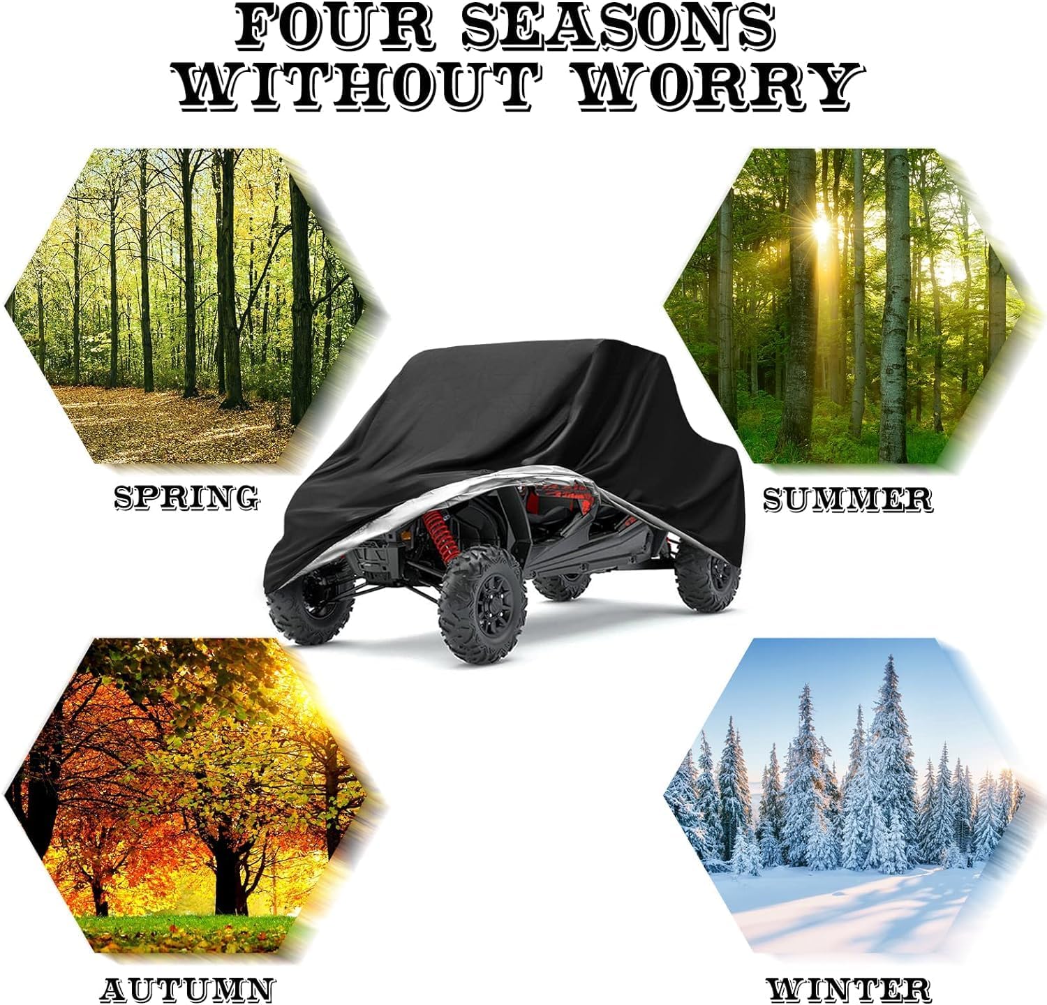 NEVERLAND UTV Covers Heavy Duty - Side by Side Cover Waterproof 300D Outdoor Storage Waterproof Black Compatible with Honda Pioneer Polaris Ranger Protection 114.17"x 59.06"x 74.80"(290x150x190 cm)