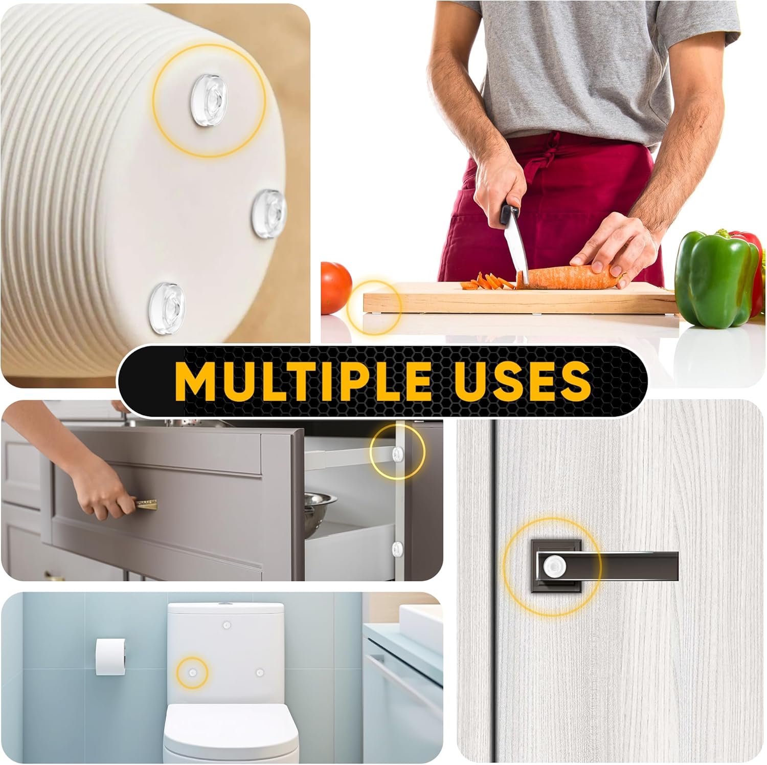 45 Clear Silicone Cabinet Door Bumpers – Self-Adhesive Pads, Quiet Soft Close Drawer Stoppers, Kitchen Sound Dampening Jelly Buttons – Vellax