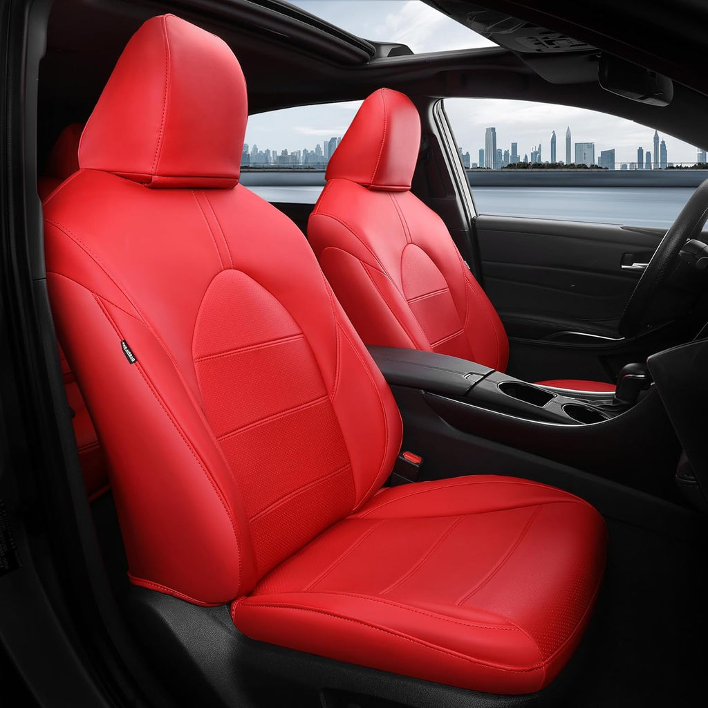 for Toyota Camry Seat Covers LE SE SE Nightshade 2018 2019 2020 2021 2022 2023 2024 - Waterproof Luxury Leather Seat Covers for Cars, Custom Fit Car Seat Covers Full Set, Red Not for Hybrid