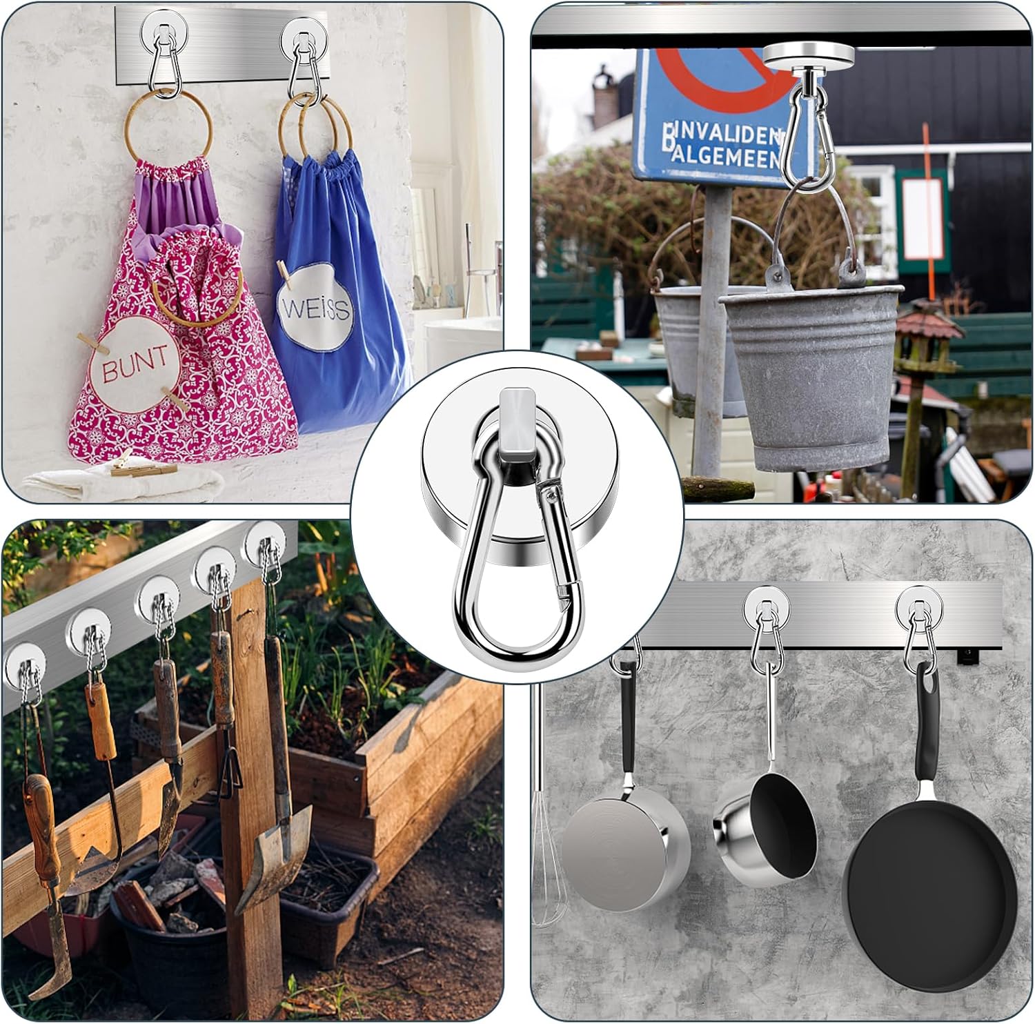 MIKEDE 150LB Magnetic Hooks, Neodymium Magnets Heavy Duty with Swivel Carabiner Hooks, Strong Rare Earth Magnets with Hooks for Garage, Kitchen, Cruise Cabin, Office - 3 Pack