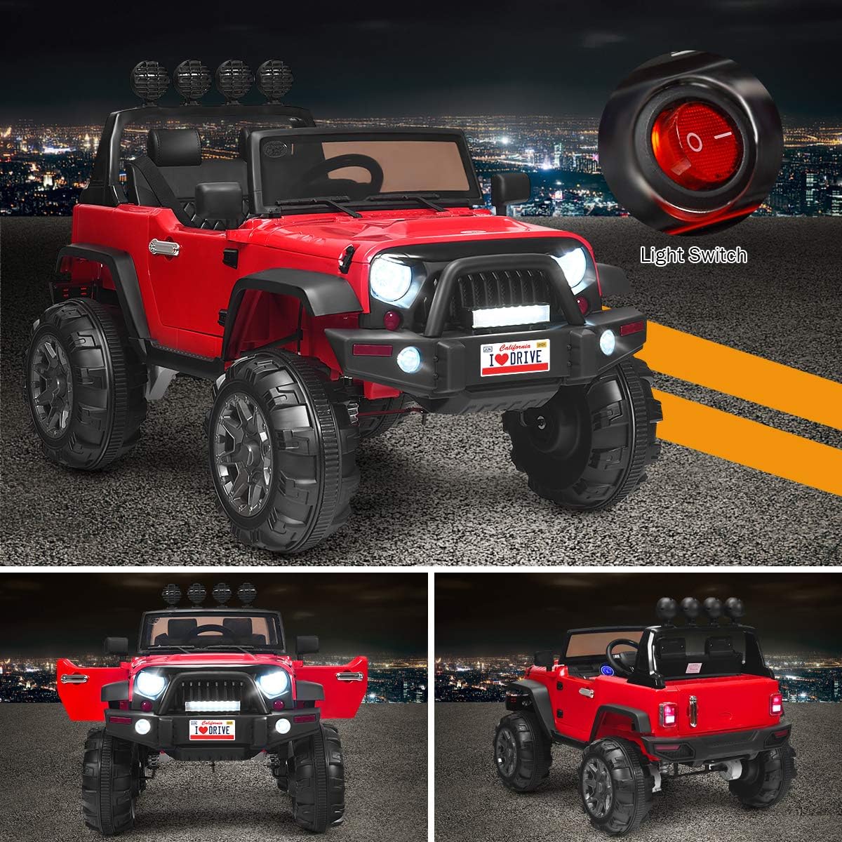 Costzon Ride on Car, 12V Battery Powered Electric Vehicle w/Parent Remote Control, Spring Suspension, Storage, 3 Speeds, LED Light, MP3, Music, USB & AUX Port, Electric Car for Kids (Red)