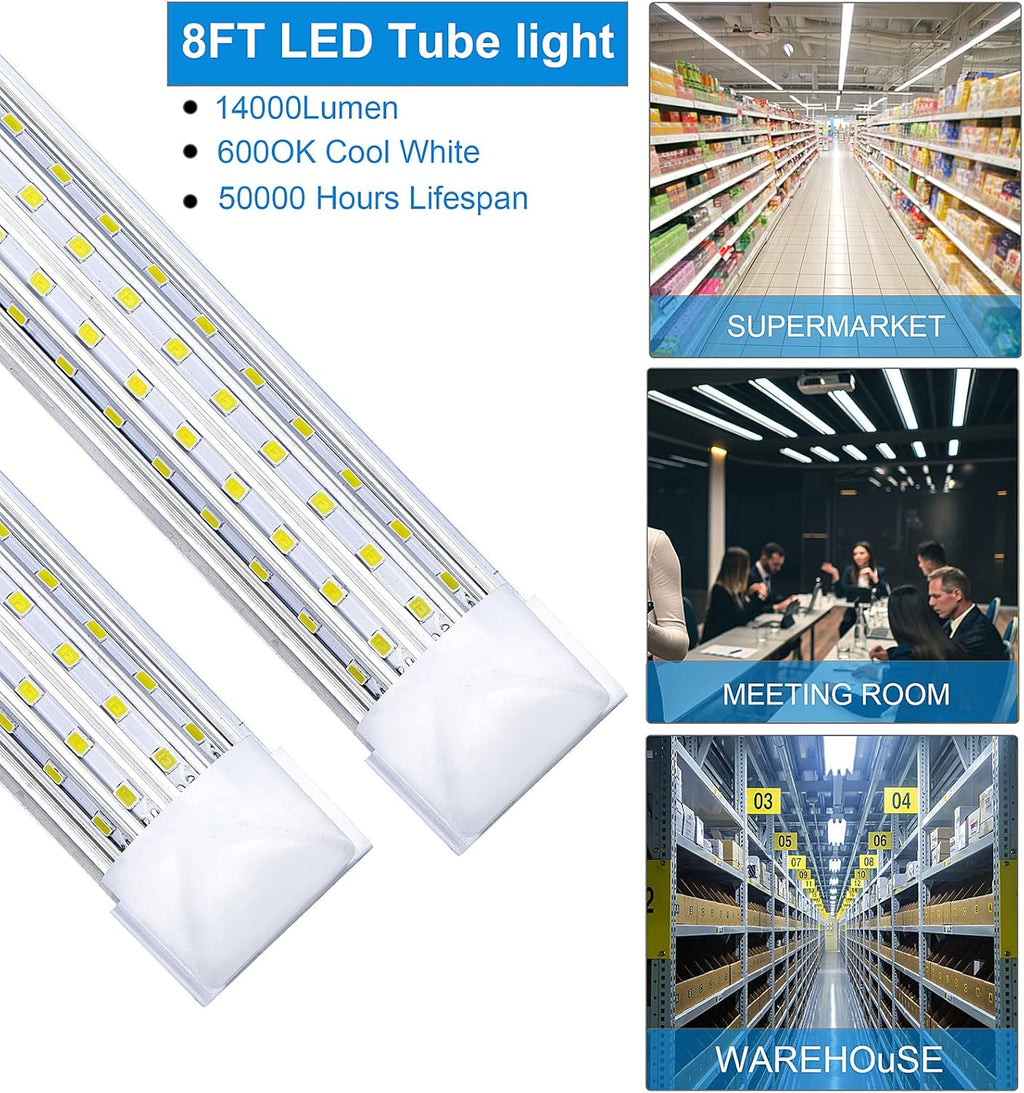6 Pack, LED Shop Light, 4FT 72W 7500LM 5000K, Daylight White, U Shape, Clear Cover, Hight Output, Linkable Shop Lights, T8 LED Tube Lights, LED Shop Lights for Garage 4 Foot with Plug