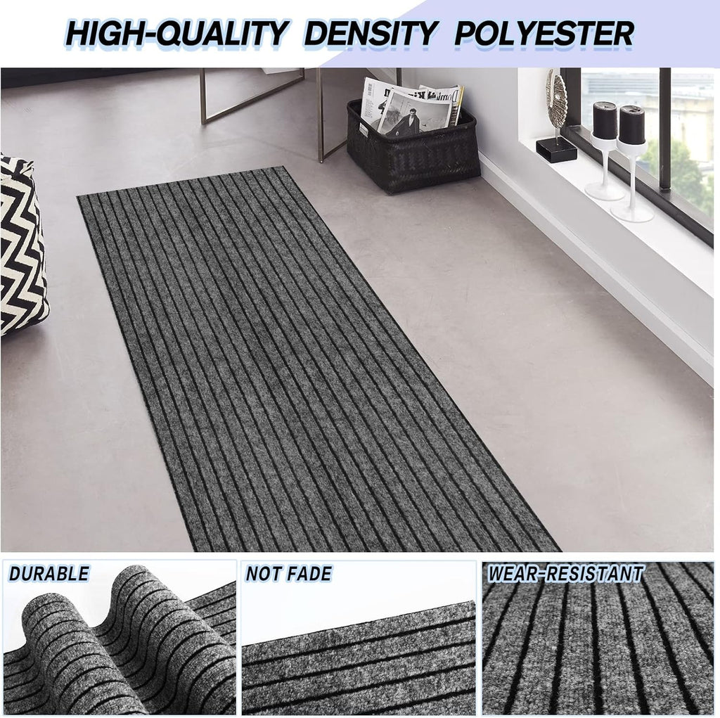 Custom Size Backed Non-Slip Area Rugs Runner, Easy Clean, Waterproof Runner Rugs for Hallway Entryway, Kitchen, Laundry, 2FT x 53FT, Gray Stripe