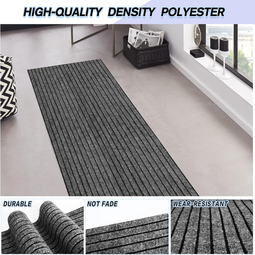 Custom Size Backed Non-Slip Area Rugs Runner, Easy Clean, Waterproof Runner Rugs for Hallway Entryway, Kitchen, Laundry, 4FT x 61FT, Gray Stripe