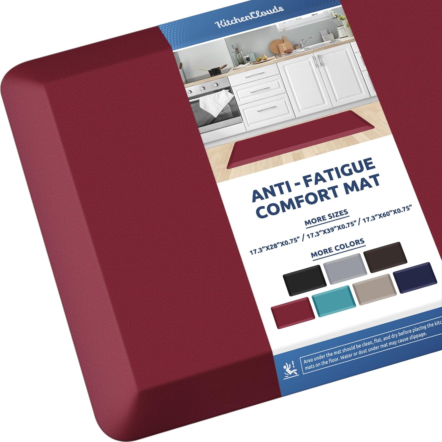 KitchenClouds Kitchen Mat Cushioned Anti Fatigue Kitchen Rug 0.8inch Waterproof Non Slip Kitchen Rugs and Mats Standing Desk Mat Comfort Floor Mats for Kitchen Sink Office (17.3"x39",Red)